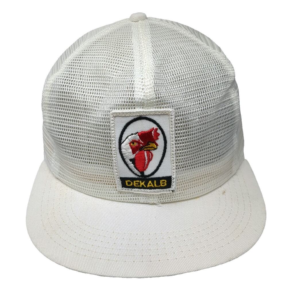 Trucker Hat White DeKalb Rooster Seed Agriculture Mesh Patch Snapback Vintage